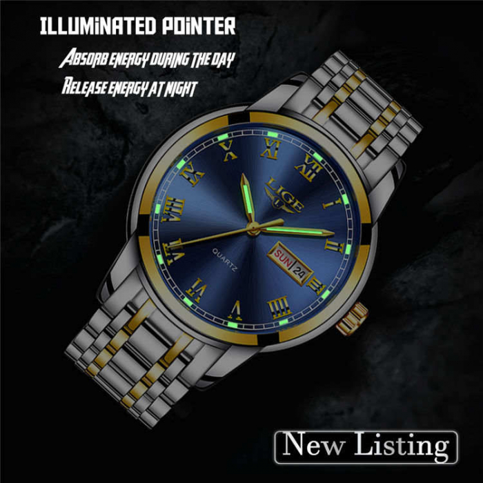 Ceas barbatesc de mana Lige Top Brand Elegant Luxury Casual Fashion Quartz ArgintiuAlbastru [7]