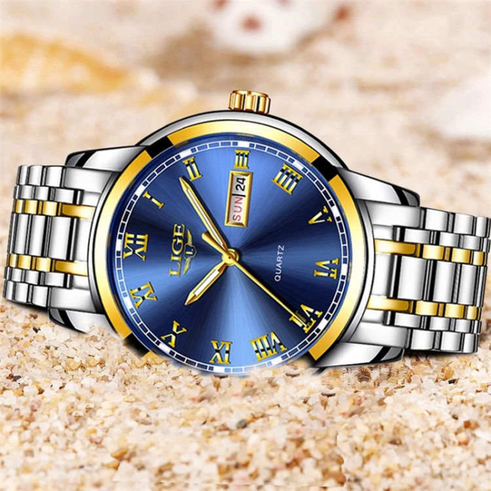 Ceas barbatesc de mana Lige Top Brand Elegant Luxury Casual Fashion Quartz ArgintiuAlbastru [4]