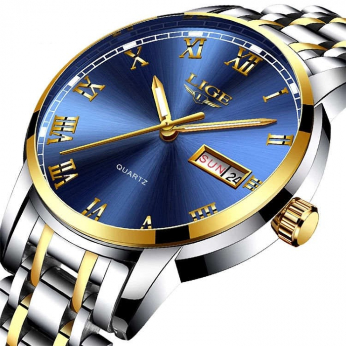 Ceas barbatesc de mana Lige Top Brand Elegant Luxury Casual Fashion Quartz ArgintiuAlbastru [3]
