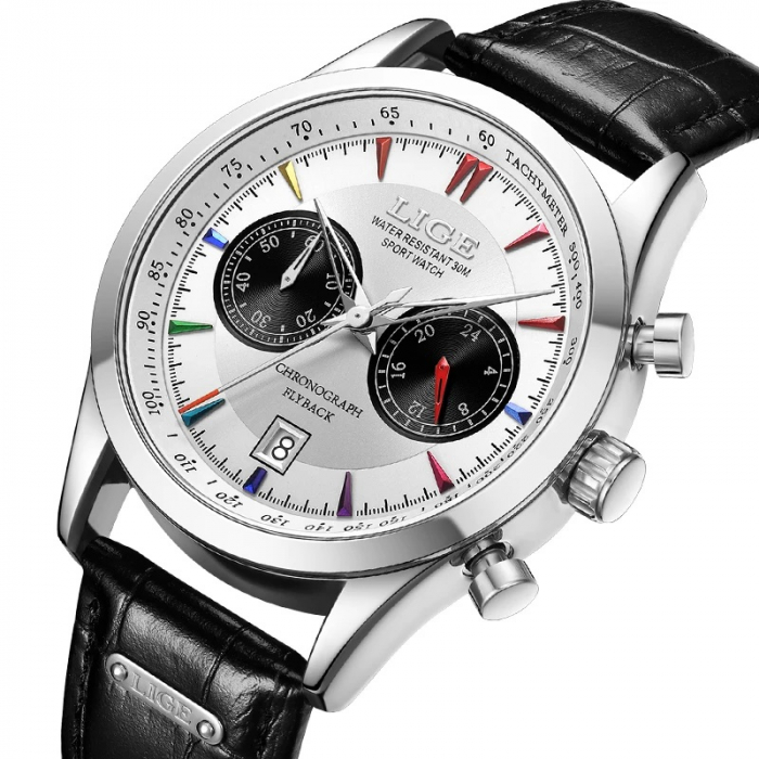 Ceas barbatesc de mana Lige Sport Casual Fashion Luxury Analog Quartz Piele naturala [2]