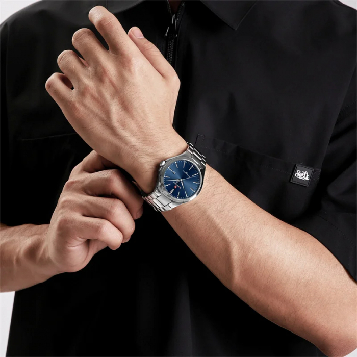 Ceas barbatesc de mana Naviforce Fashion Casual Elegant Analog Quartz Argintiu Albastru [3]