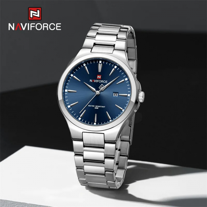 Ceas barbatesc de mana Naviforce Fashion Casual Elegant Analog Quartz Argintiu Albastru [4]