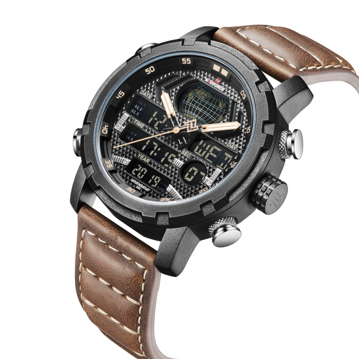Ceas barbatesc de mana Naviforce Dual Time Led Quartz Casual Fashion Negru [2]
