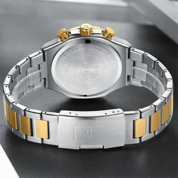 Ceas barbatesc Naviforce Elegant Casual Cronograf Quartz Fashion Argintiu Auriu [4]