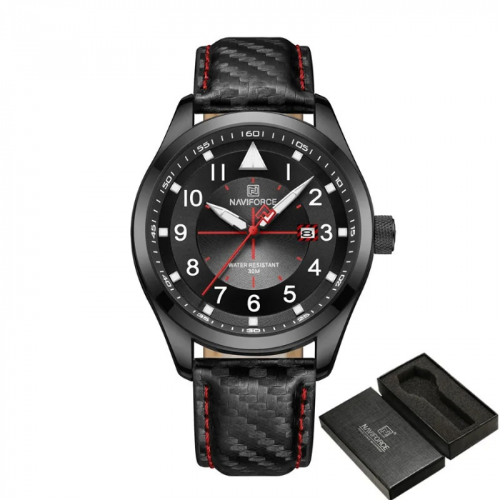 Ceas barbatesc de mana Naviforce Elegant Fashion Casual Piele naturala Negru [5]