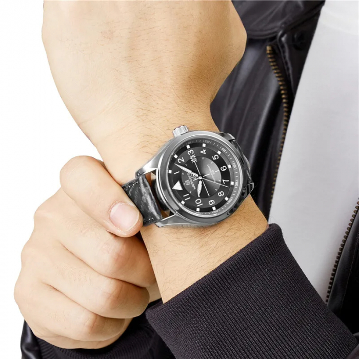 Ceas barbatesc de mana Naviforce Elegant Auto Data Sport Fashion Casual Piele naturala Gri [5]