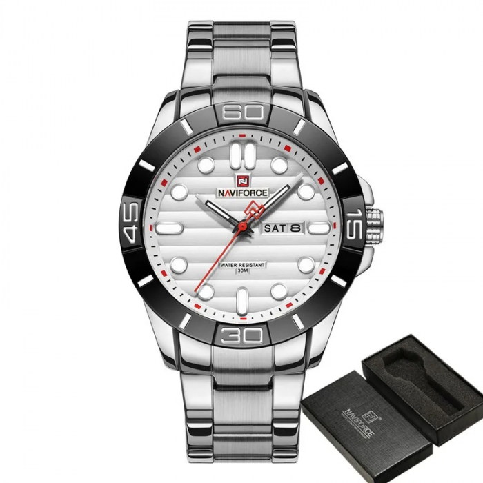 Ceas barbatesc de mana Naviforce Quartz Analog Fashion Casual Elegant Argintiu Alb [3]