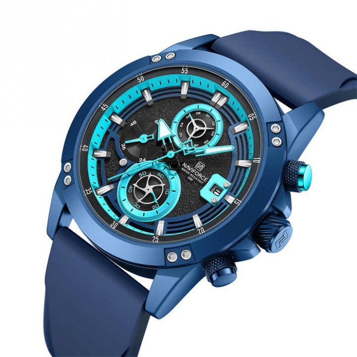 Ceas barbatesc de mana Naviforce Quartz Casual Analog Army Militar Silicon Albastru [2]