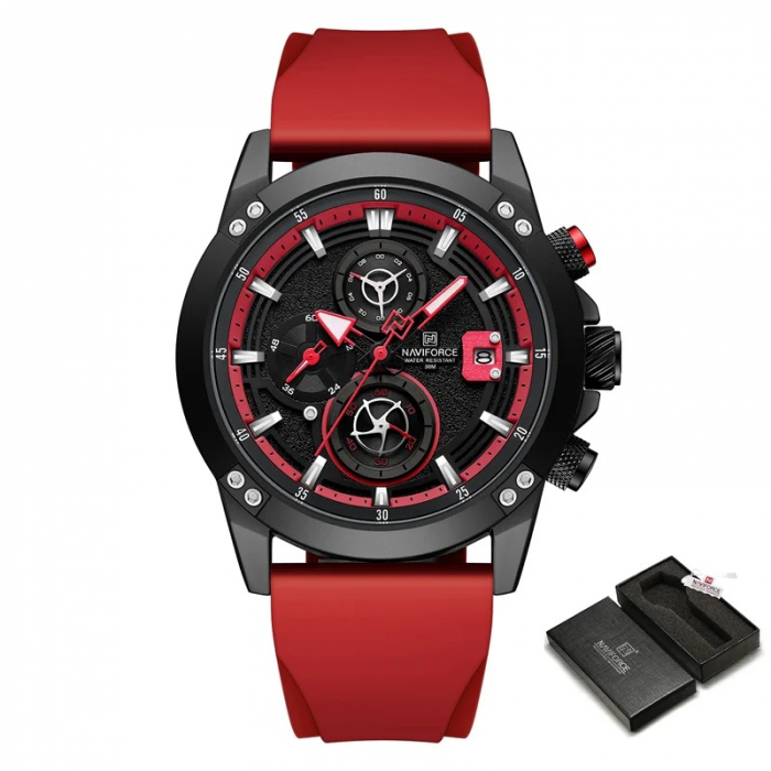 Ceas barbatesc de mana Naviforce Quartz Analog Led Army Militar Silicon Rosu [8]