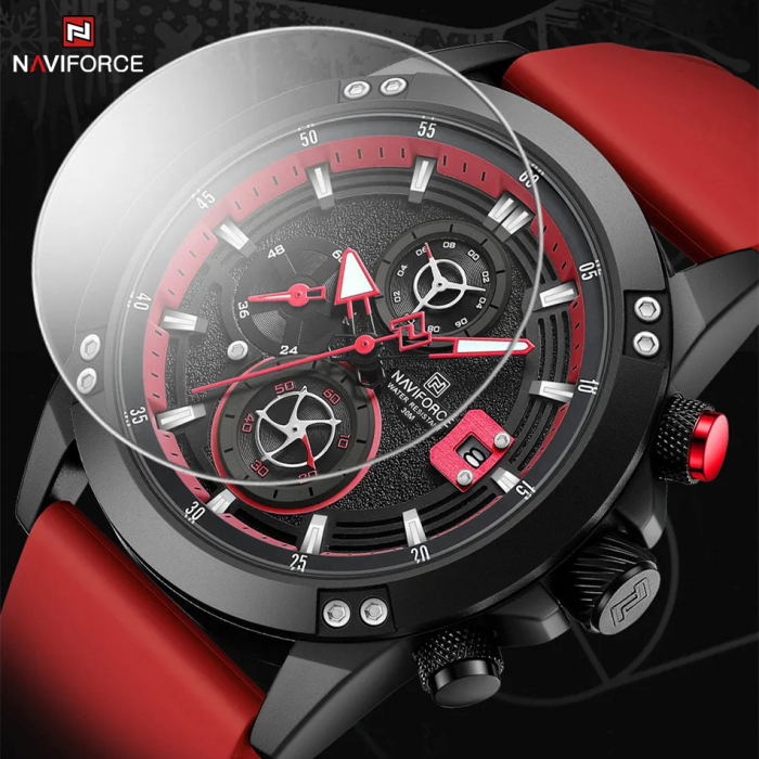 Ceas barbatesc de mana Naviforce Quartz Analog Led Army Militar Silicon Rosu [6]