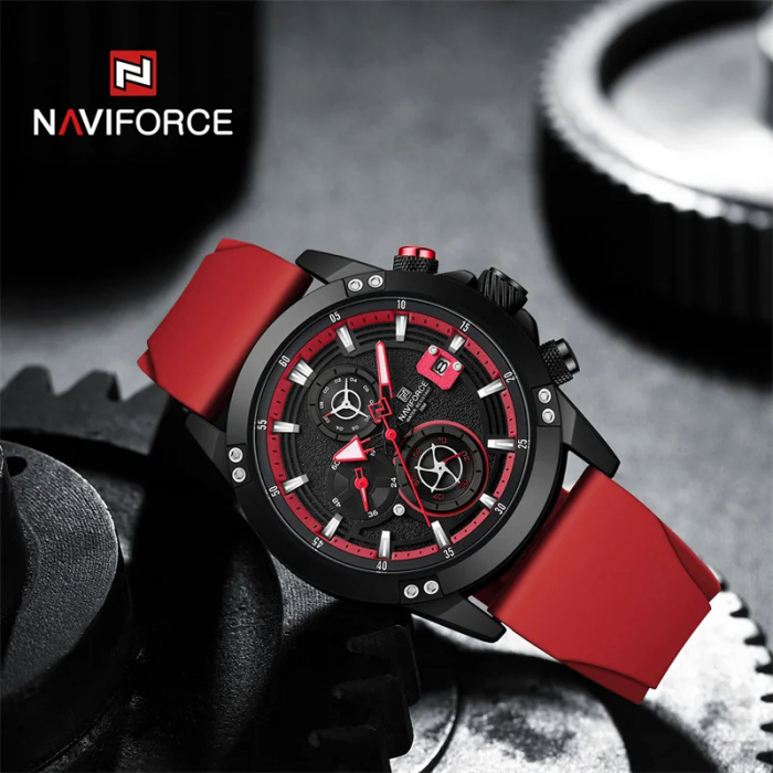 Ceas barbatesc de mana Naviforce Quartz Analog Led Army Militar Silicon Rosu [5]