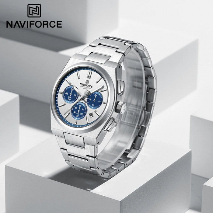 Ceas barbatesc de mana Naviforce Cronograf Quartz Analog Fashion Casual Elegant Argintiu Albastru [3]