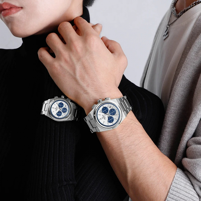 Ceas barbatesc de mana Naviforce Cronograf Quartz Analog Fashion Casual Elegant Argintiu Albastru [5]