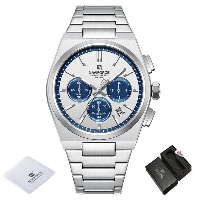 Ceas barbatesc de mana Naviforce Cronograf Quartz Analog Fashion Casual Elegant Argintiu Albastru [2]
