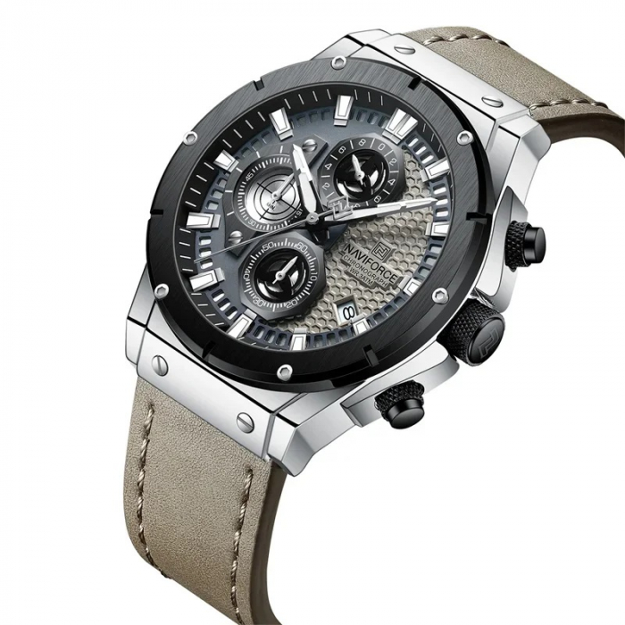 Ceas barbatesc de mana Naviforce Sport Casual Cronograf Quartz Fashion Afisare data Gri [4]