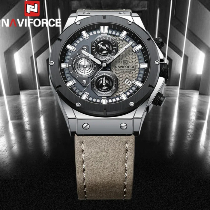 Ceas barbatesc de mana Naviforce Sport Casual Cronograf Quartz Fashion Afisare data Gri [2]