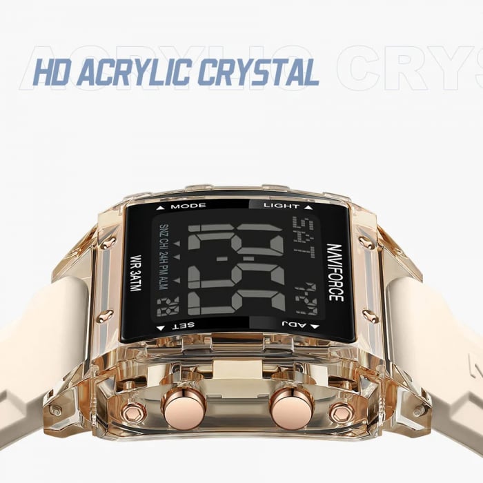 Ceas barbatesc de mana Naviforce Sport Casual Digital Cronograf Quartz Fashion Crem Auriu [5]