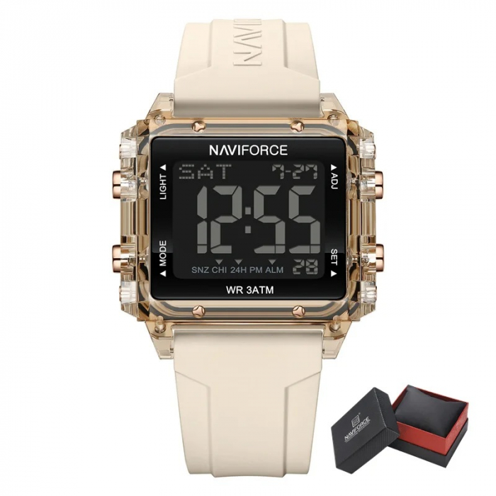 Ceas barbatesc de mana Naviforce Sport Casual Digital Cronograf Quartz Fashion Crem Auriu [6]