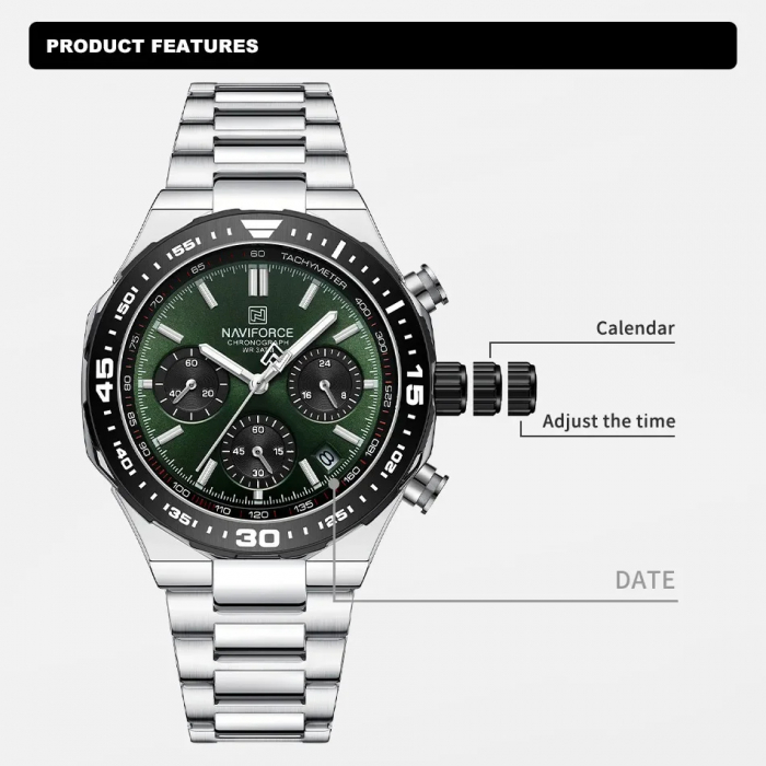 Ceas barbatesc de mana Naviforce Elegant Casual Cronograf Quartz Fashion Afisare data Gri [4]