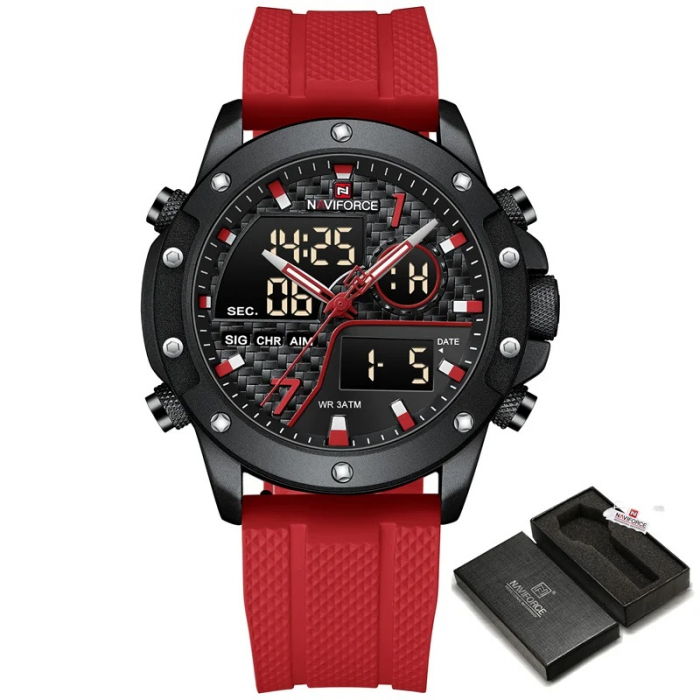 Ceas barbatesc de mana Naviforce Sport Digital Dual time Fashion Stil Army Militar Casual Rosu [7]