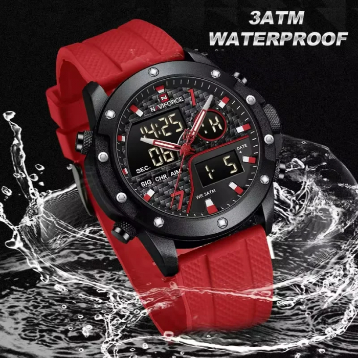 Ceas barbatesc de mana Naviforce Sport Digital Dual time Fashion Stil Army Militar Casual Rosu [6]
