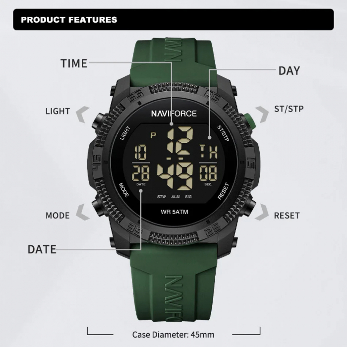 Ceas barbatesc de mana Naviforce Sport Digital Fashion Stil Army Militar Casual Verde [3]