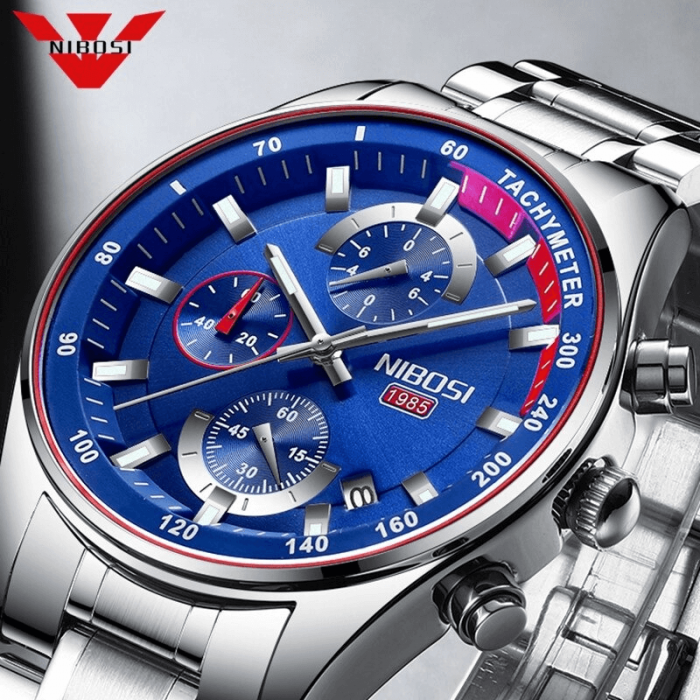 Ceas barbatesc de mana Nibosi Elegant Fashion Quartz Analog Argintiu [6]