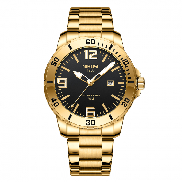 Ceas barbatesc de mana Nibosi Elegant Analog Quartz Casual Fashion Auriu Negru [7]