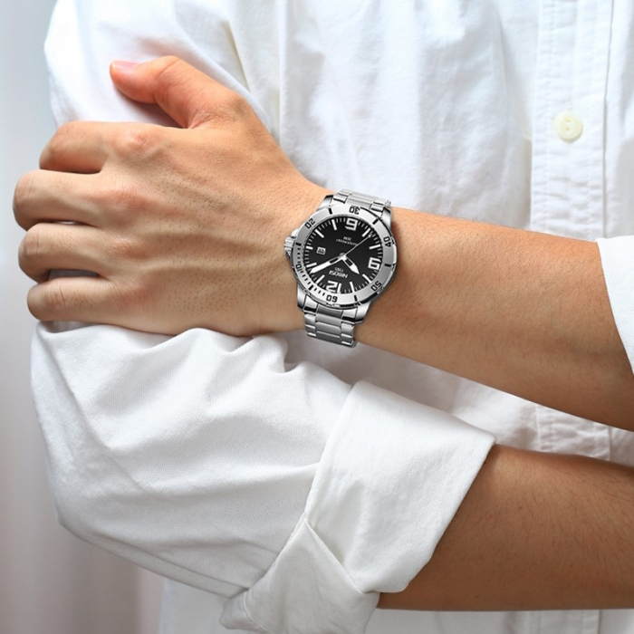 Ceas barbatesc de mana, Nibosi, Elegant, Fashion, Analog, Quartz, Casual, Argintiu Negru [2]