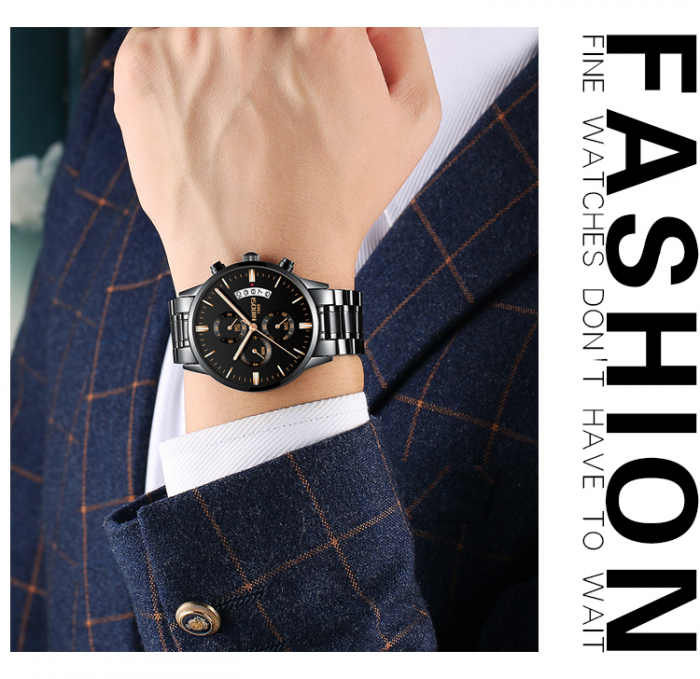 Ceas barbatesc de mana Nibosi Fashion Elegant Quartz Casual Analog Negru Auriu [4]