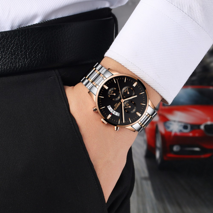 Ceas barbatesc de mana Nibosi Fashion Quartz Casual Elegant Analog Argintiu Auriu Negru [2]