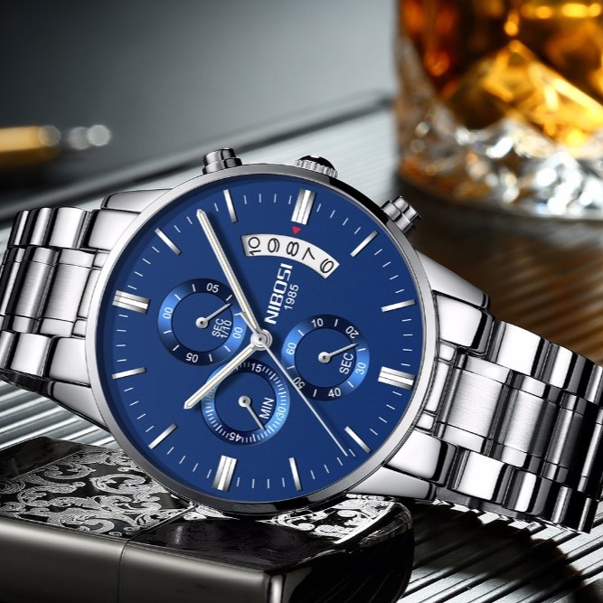Ceas barbatesc de mana Nibosi Fashion Casual Elegant Quartz Analog Argintiu Albastru [2]