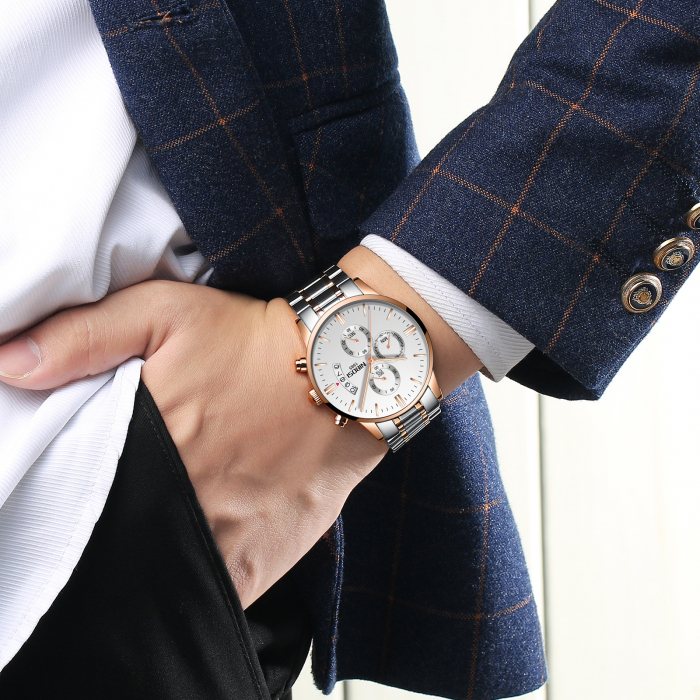 Ceas barbatesc de mana Nibosi Quartz Casual Elegant Fashion Analog Argintiu Auriu [3]