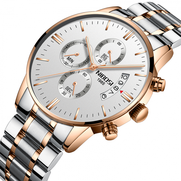 Ceas barbatesc de mana Nibosi Quartz Casual Elegant Fashion Analog Argintiu Auriu [2]