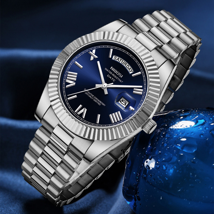 Ceas barbati de mana Nibosi Elegant Quartz Casual Analog Fashion Argintiu Albastru [4]