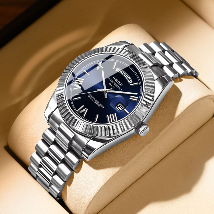 Ceas barbati de mana Nibosi Elegant Quartz Casual Analog Fashion Argintiu Albastru [6]