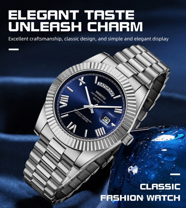 Ceas barbati de mana Nibosi Elegant Quartz Casual Analog Fashion Argintiu Albastru [2]