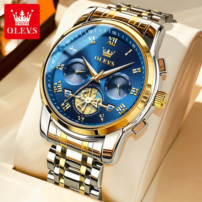 Ceas barbatesc de mana Olevs Cronograf Analog Elegant Luxury Casual Fashion Quartz Fazele lunii Data [6]