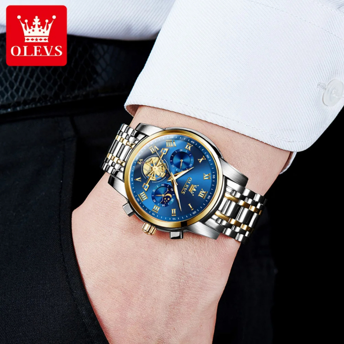 Ceas barbatesc de mana Olevs Cronograf Analog Elegant Luxury Casual Fashion Quartz Fazele lunii Data [5]