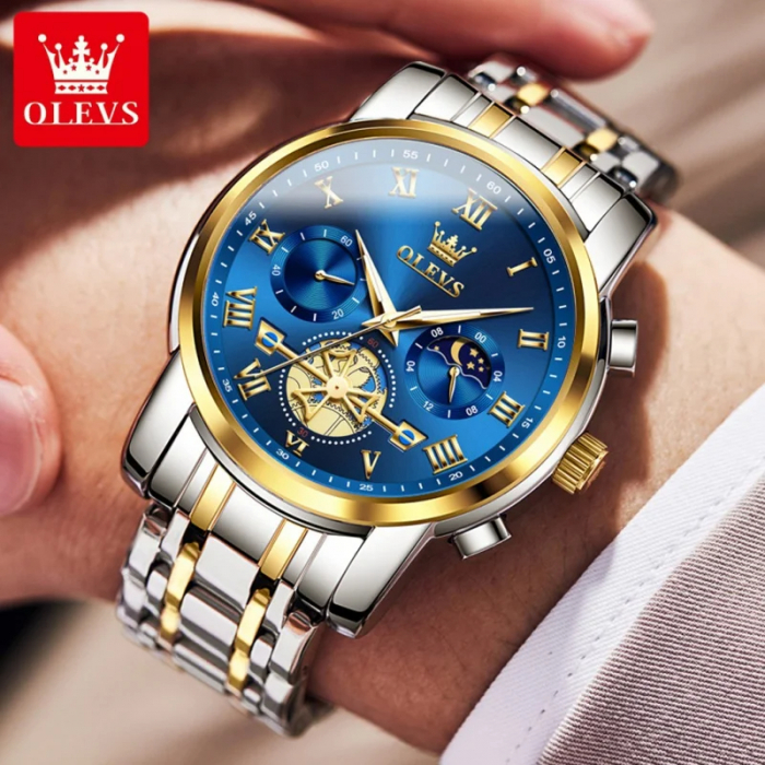Ceas barbatesc de mana Olevs Cronograf Analog Elegant Luxury Casual Fashion Quartz Fazele lunii Data [3]