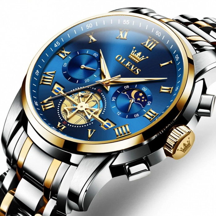 Ceas barbatesc de mana Olevs Cronograf Analog Elegant Luxury Casual Fashion Quartz Fazele lunii Data [4]