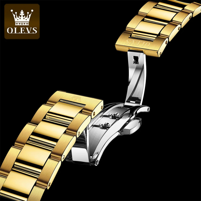 Ceas barbatesc de mana Olevs Mecanic Automatic Luxury Elegant Cronograf Data Analog Auriu/Albastru [3]