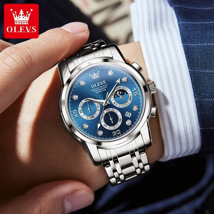 Ceas barbati Olevs Quartz Elegant Casual Analog Indici Luminosi Data Argintiu Albastru [3]