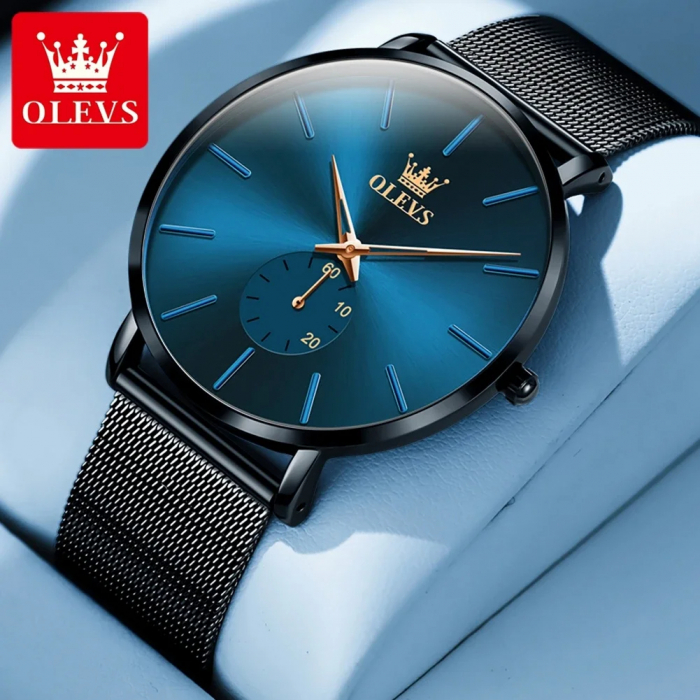 Ceas barbatesc de mana Olevs Quartz Elegant Casual Analog Negru Albastru [3]