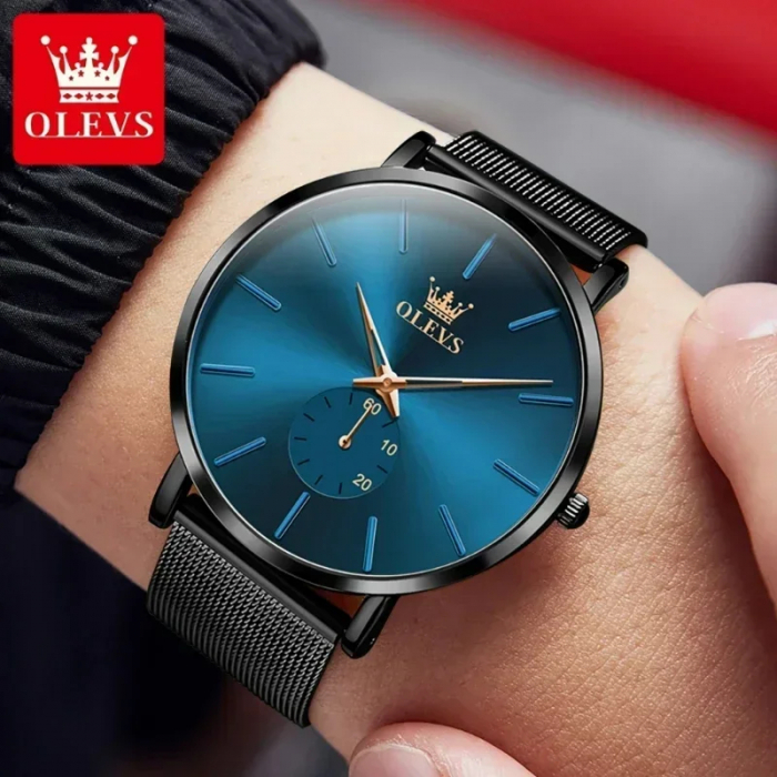 Ceas barbatesc de mana Olevs Quartz Elegant Casual Analog Negru Albastru [2]