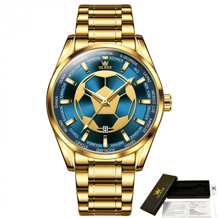 Ceas barbatesc de mana Olevs Quartz Sport Casual Indici Luminosi Auriu Albastru [4]