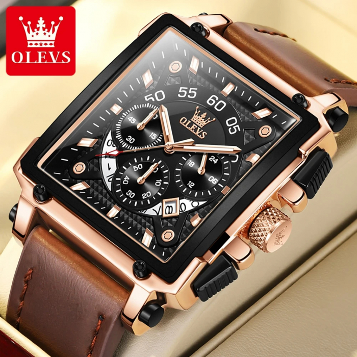 Ceas barbatesc de mana Olevs Quartz Elegant Casual Indici Luminosi Piele naturala [2]