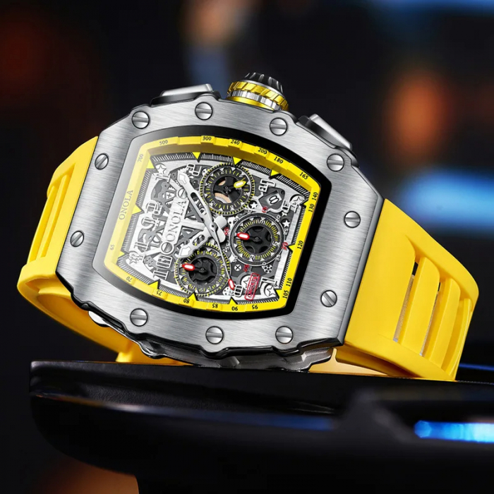 Ceas barbatesc de mana Onola Multifunctional Analog Quartz Sport Indici Luminosi Galben [3]