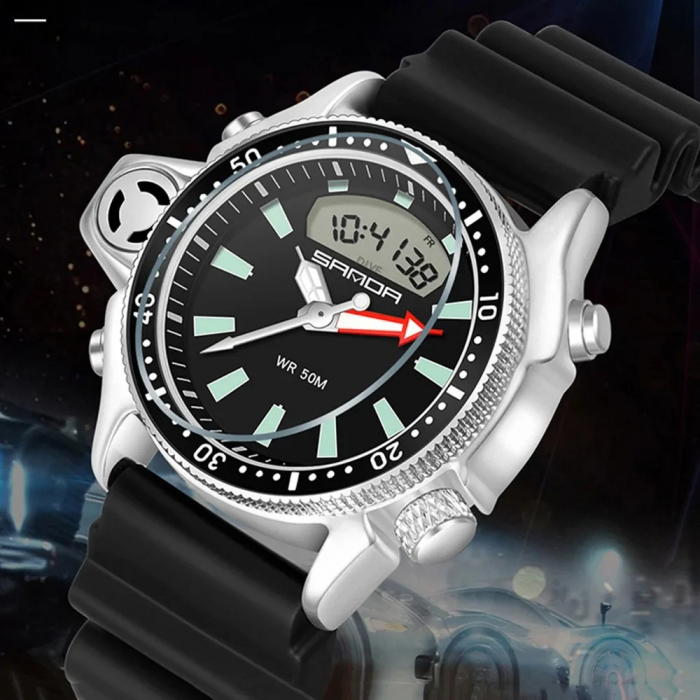 Ceas barbatesc de mana Sanda Casual Fashion Sport Quartz Negru Argintiu [3]