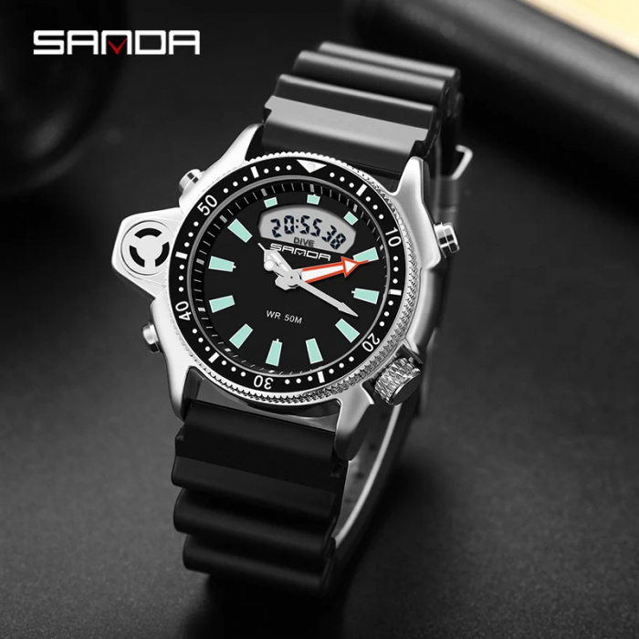Ceas barbatesc de mana Sanda Casual Fashion Sport Quartz Negru Argintiu [2]